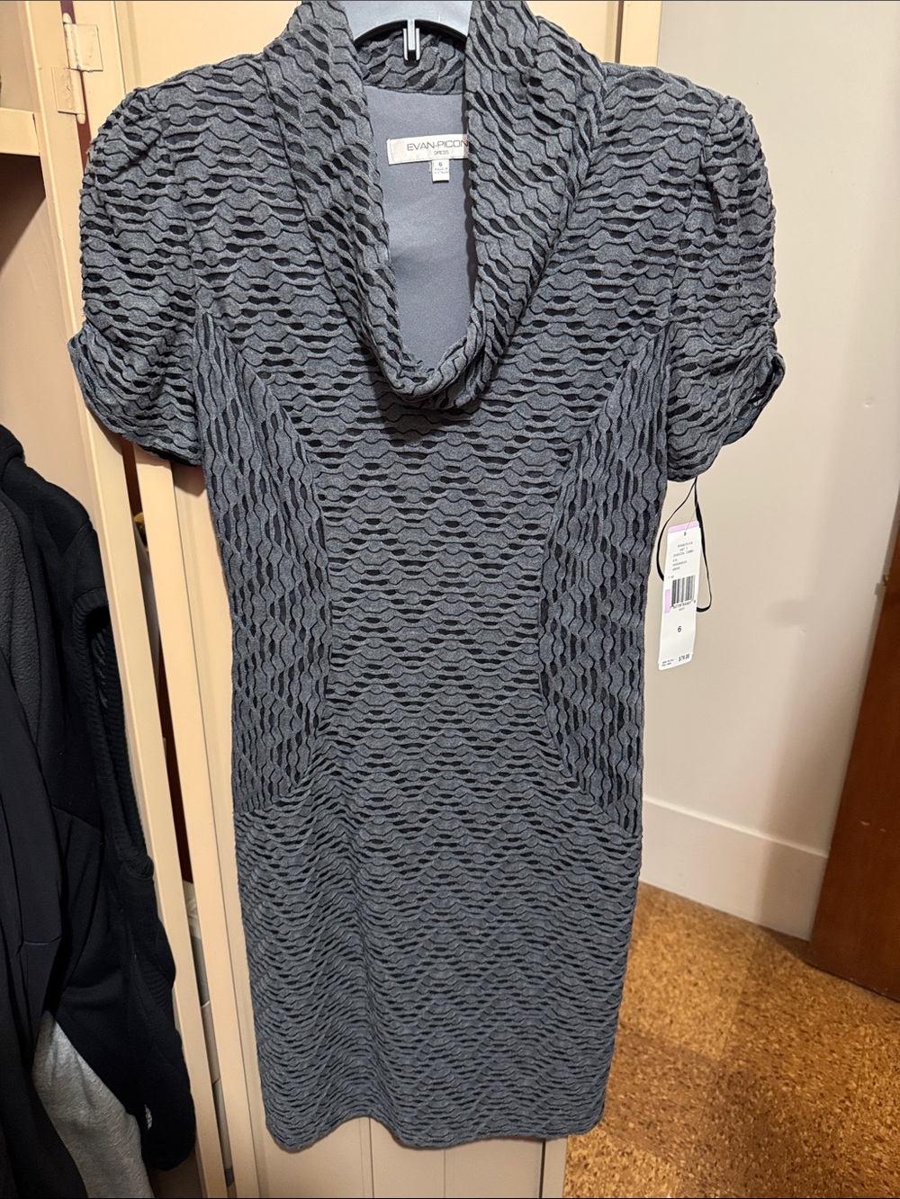 Evan Picone Charcoal Textured Cowl Neck Sweater Dress